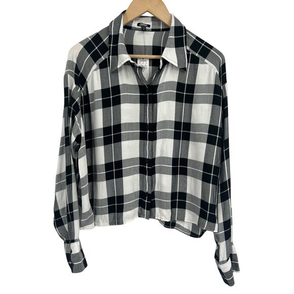 Express Tops - Express Boyfriend Portofino Flannel Crop Button Down Shirt Medium NWT